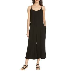 NWT Eileen Fisher Lofty Gauze Wide Leg Jumpsuit Black Organic Cotton Cami Size M